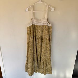 Universal thread yellow floral crochet strap midi dress size large